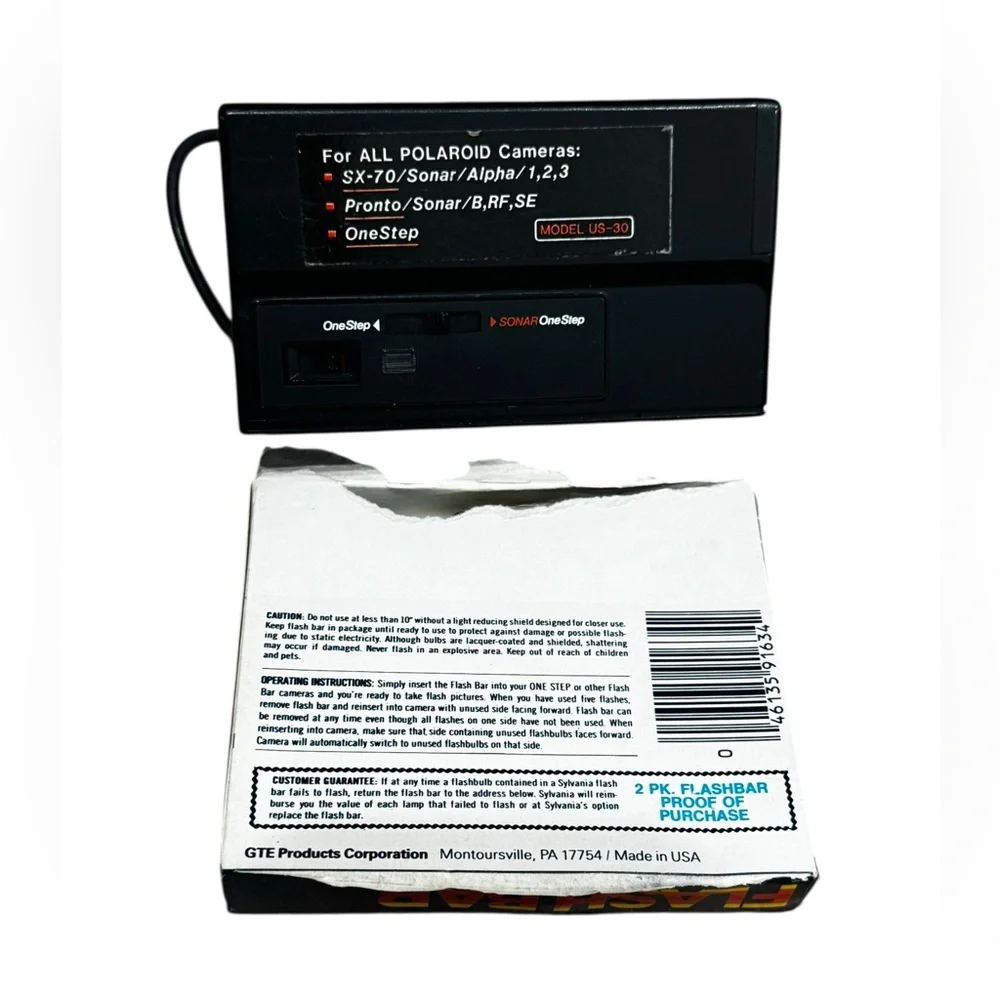 Polaroid US-30 Flash Unit +Flashbar 2-pack / SX 70 Sonar One Step Pronto Flash